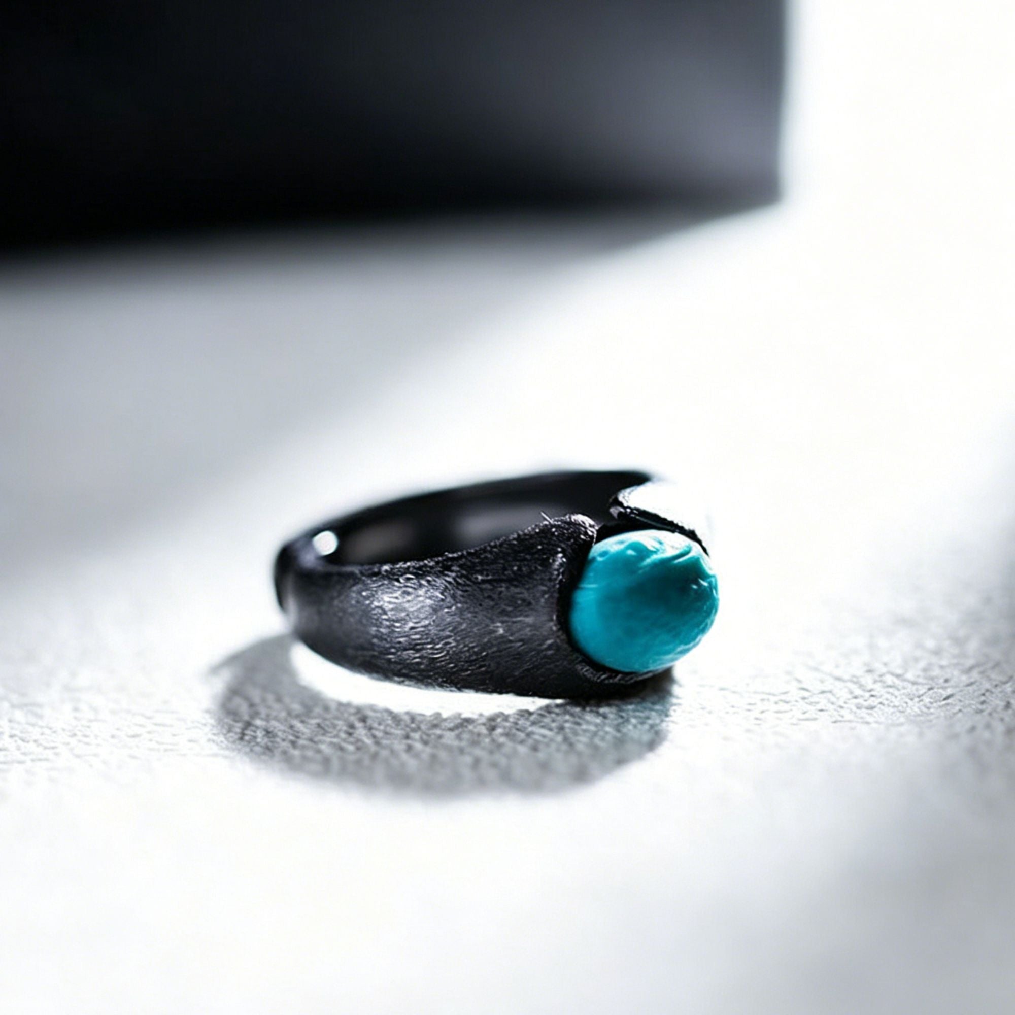 925 Sterling Silver Ring with Matte Black Plated Turquoise
