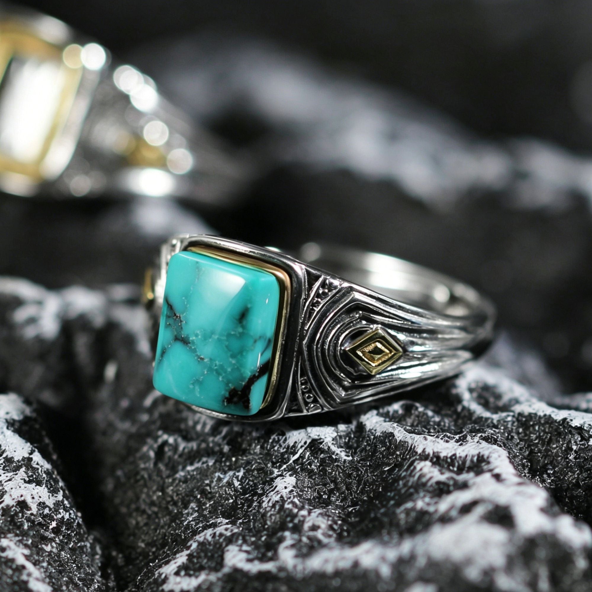 Western Filigree Turquoise Band 925 Sterling Silver Ring