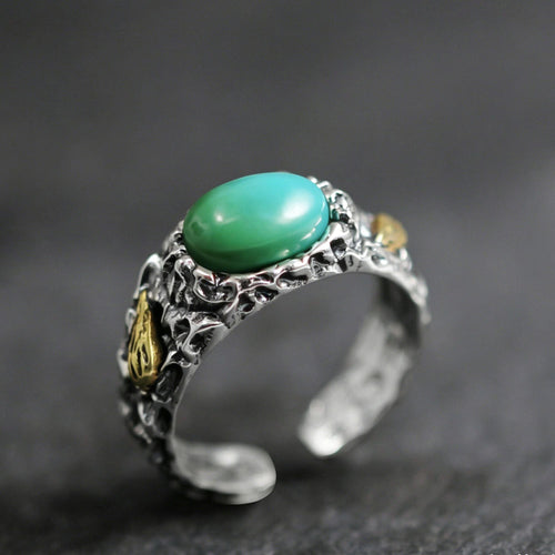 925 Sterling Silver Ring with Antiqued Volcanic Texture Turquoise Statement