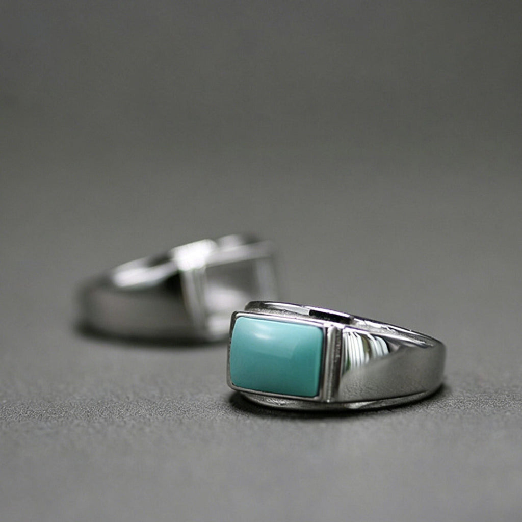 Rectangular Turquoise Bezel Setting 925 Sterling Silver Ring