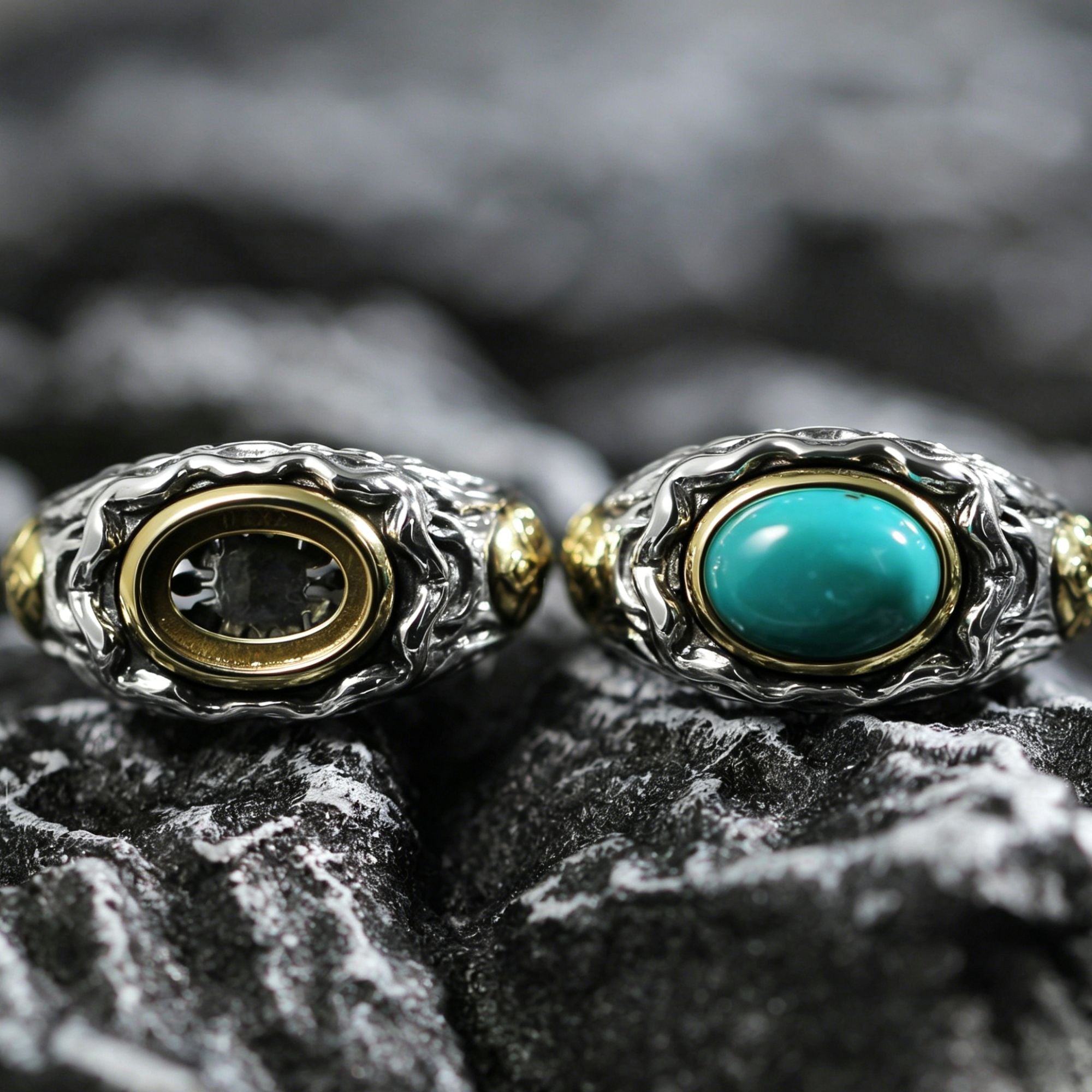 925 Sterling Silver Ring with Antiqued Gothic Flame Turquoise Statement