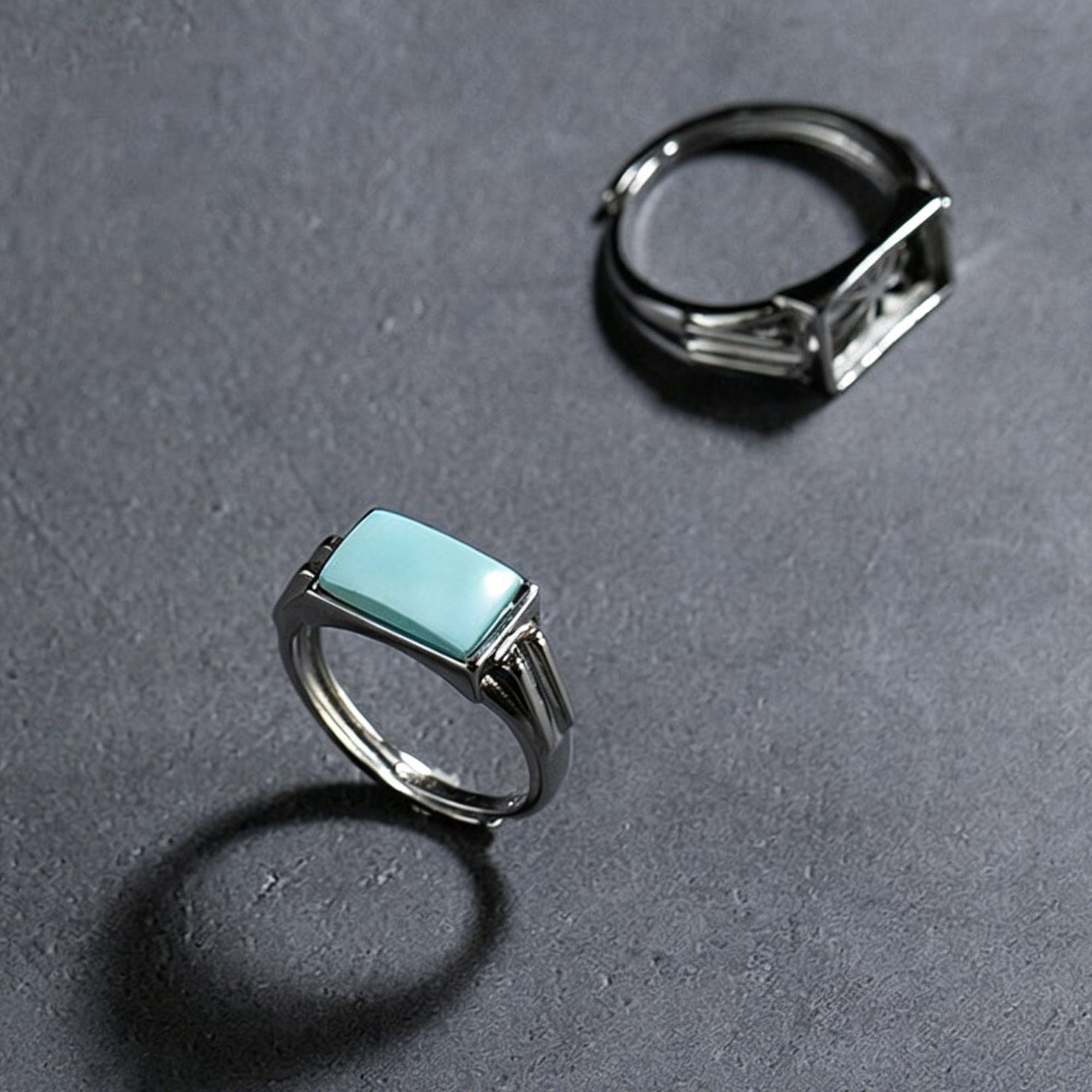Rectangular Turquoise Split Shank Setting 925 Sterling Silver Ring
