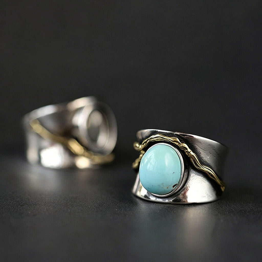 925 Sterling Silver Ring with Antiqued Organic Branch Turquoise Statement
