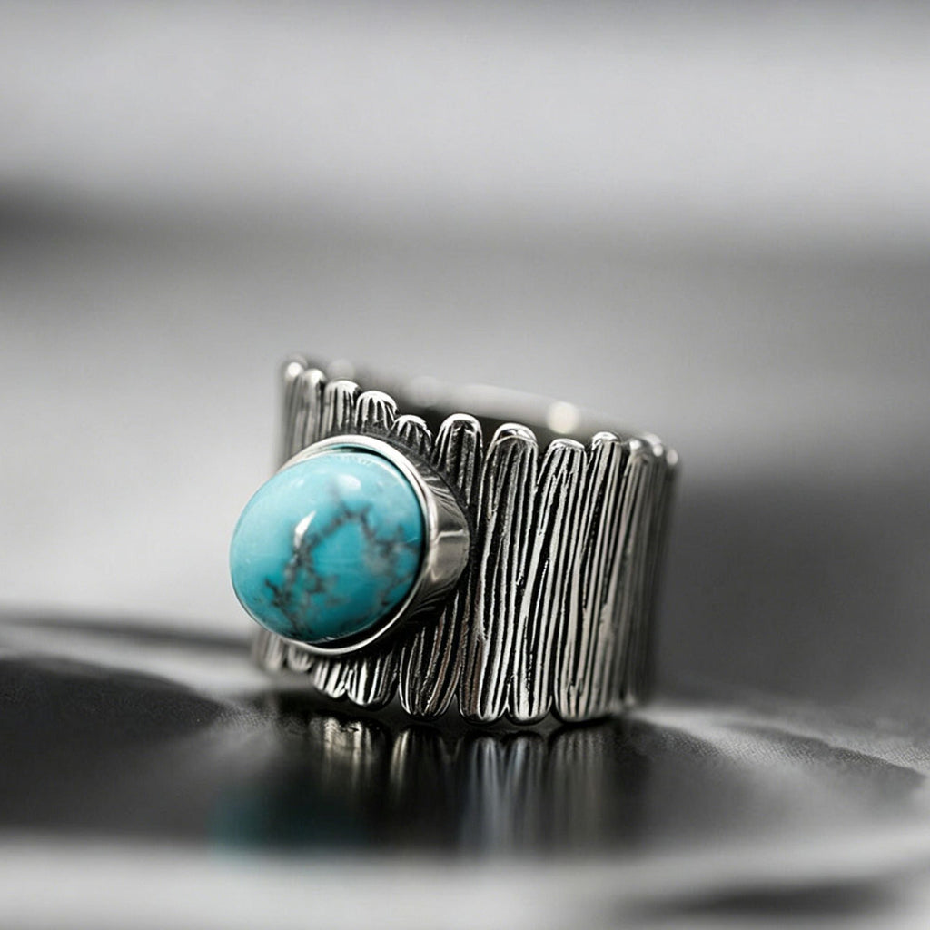 925 Sterling Silver Ring with Split-Band Fringe Adjustable Turquoise Open Ring