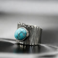 925 Sterling Silver Ring with Split-Band Fringe Adjustable Turquoise Open Ring