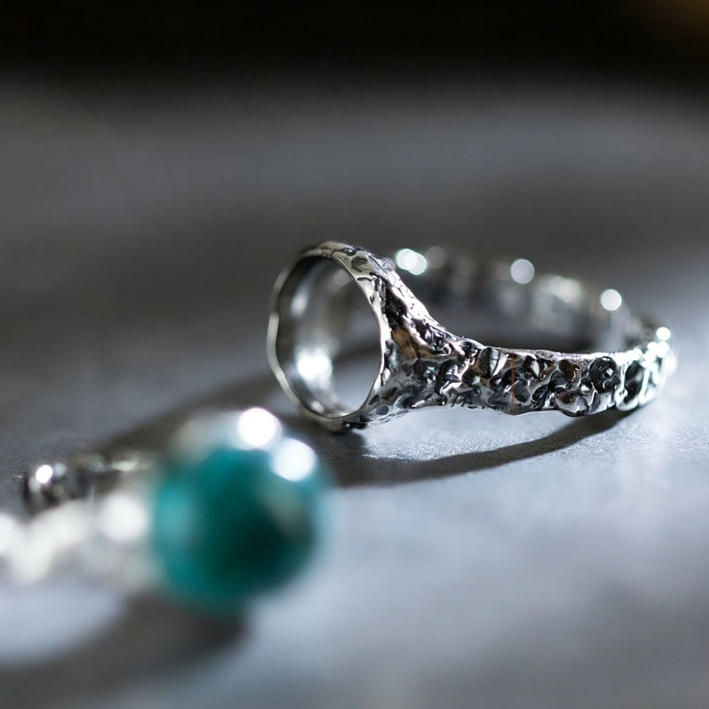 Weathered Rock Turquoise with Cratered 925 Sterling Silver
