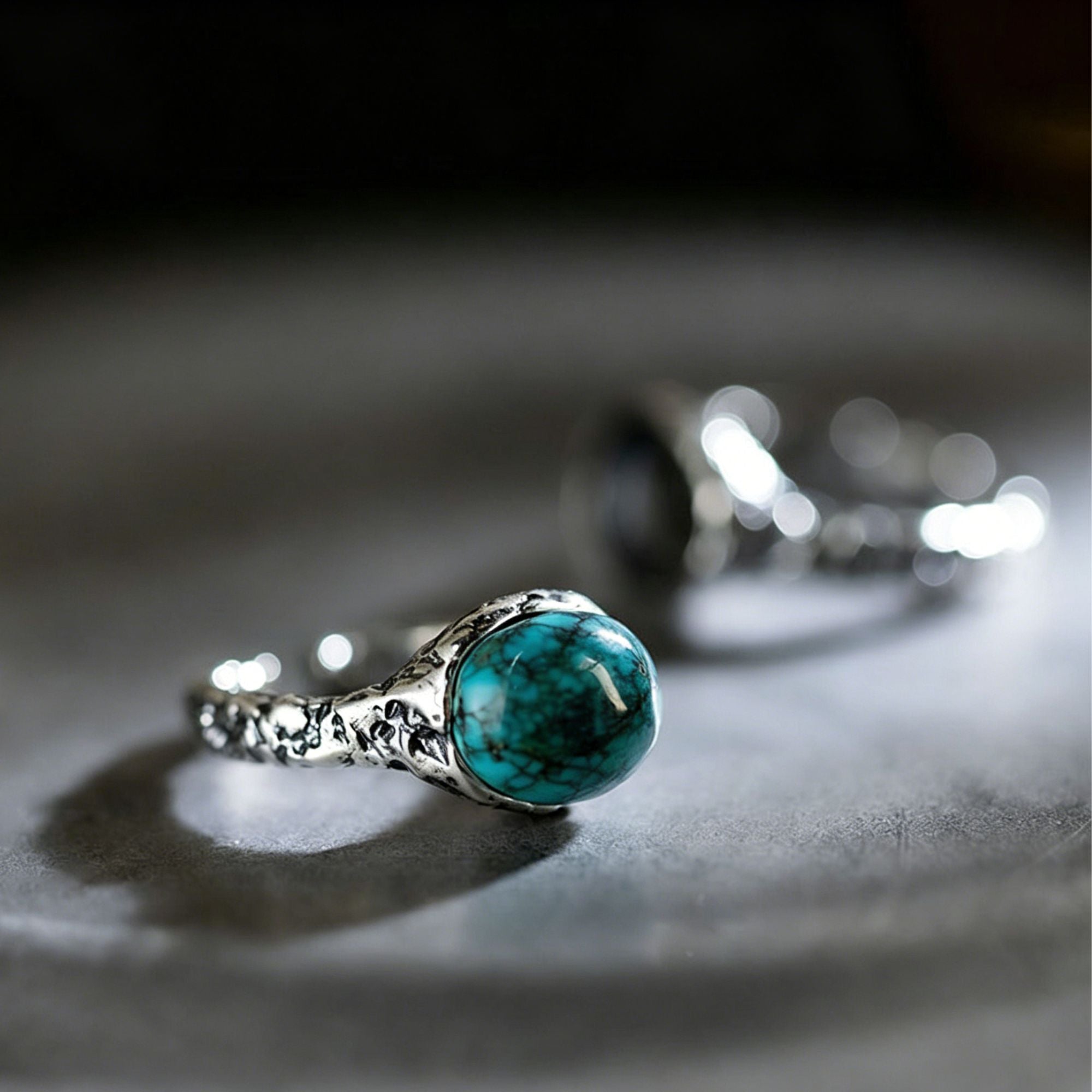Weathered Rock Turquoise with Cratered 925 Sterling Silver