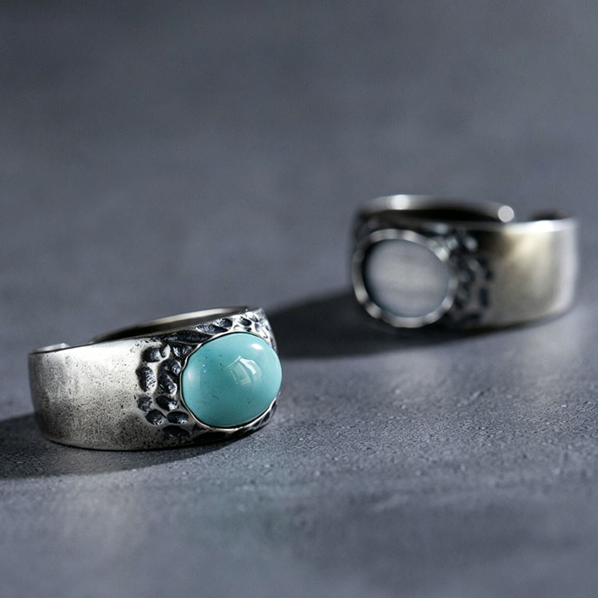 Rustic Textured Turquoise Ring with 925 Sterling Silver