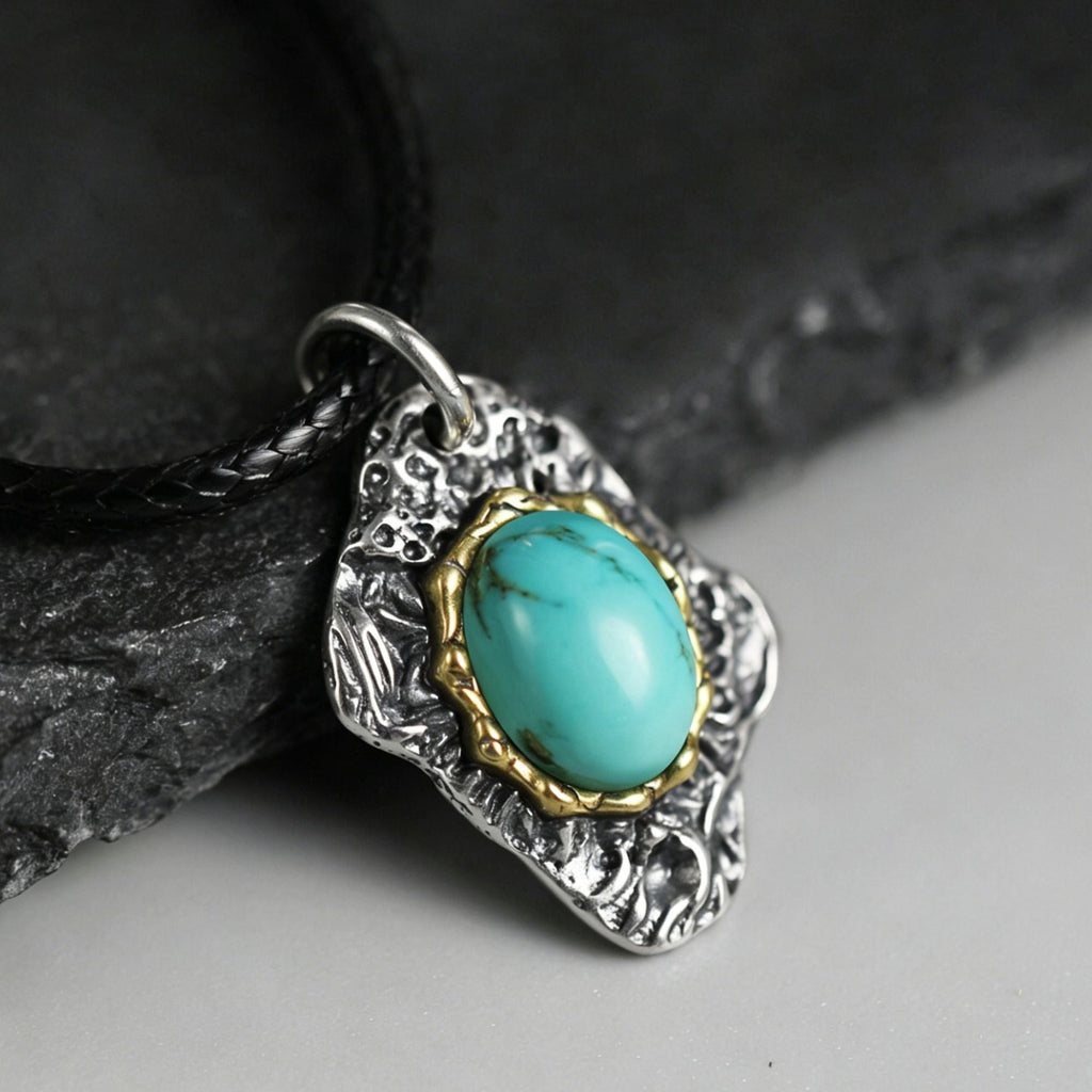 925 Sterling Silver Antiqued Turquoise Pendant