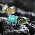 Hammered Brass Turquoise Band 925 Sterling Silver