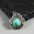925 Sterling Silver Antiqued Hammered Turquoise Pendant