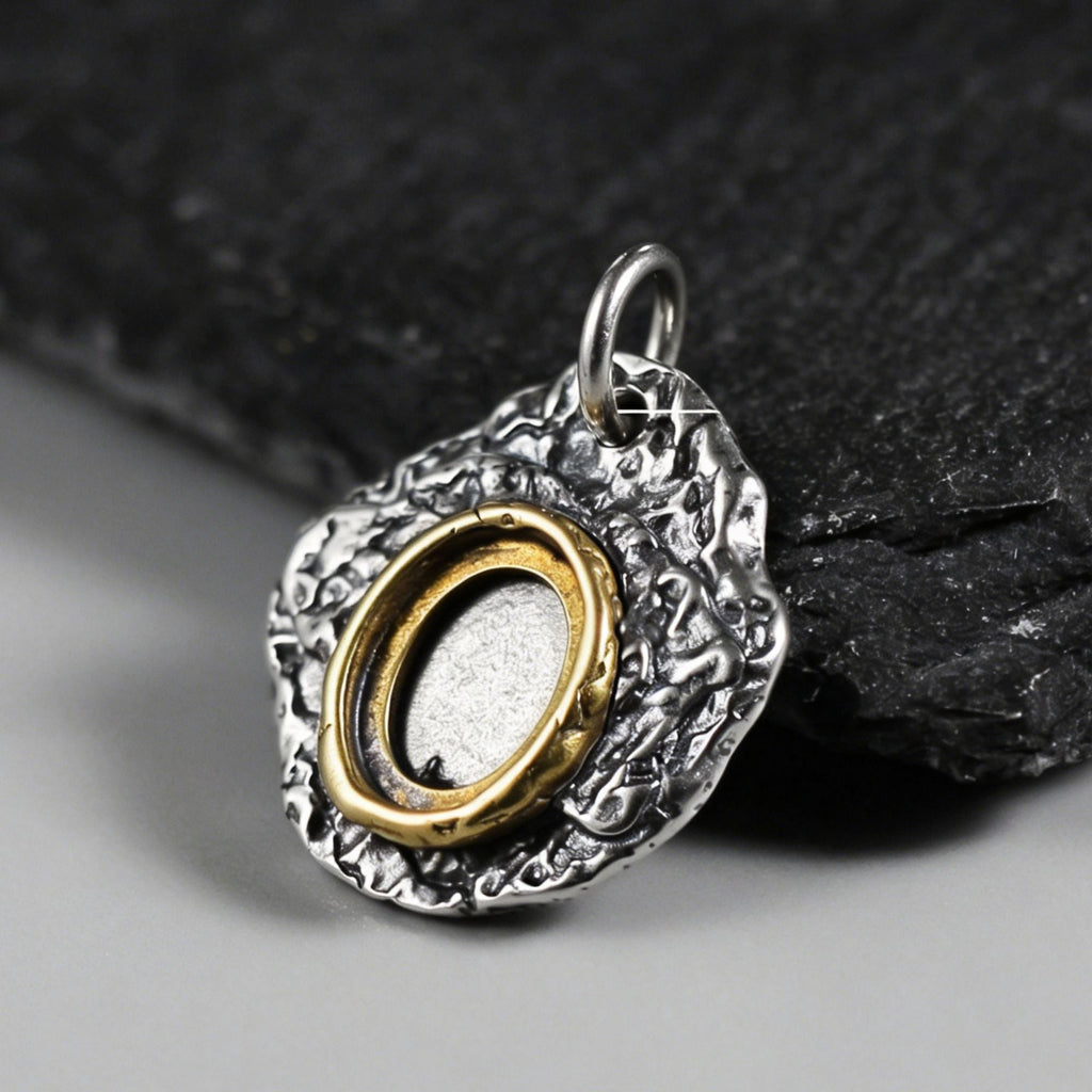 925 Sterling Silver Antiqued Hammered Turquoise Pendant