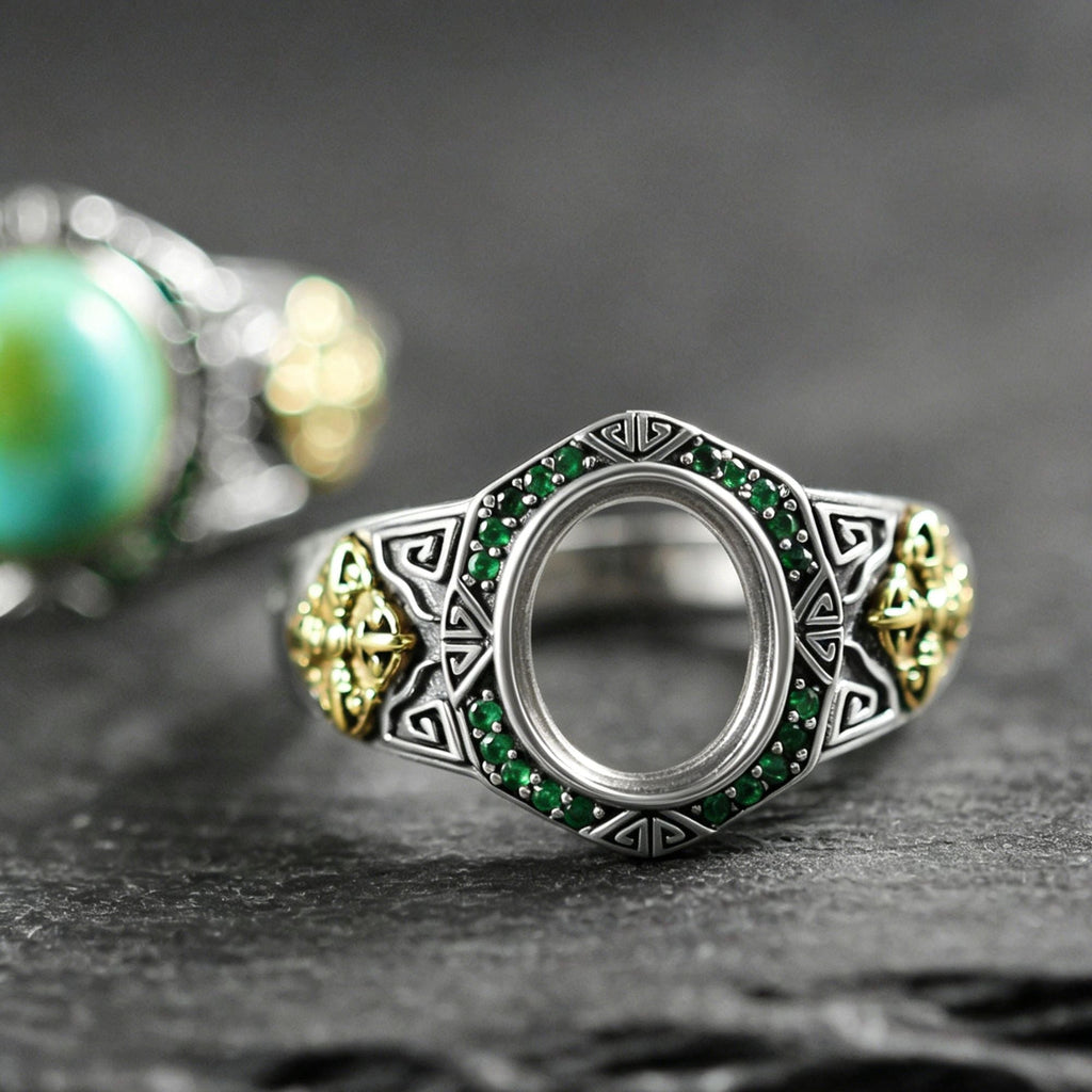 925 Sterling Silver Mixed Metal Turquoise Band