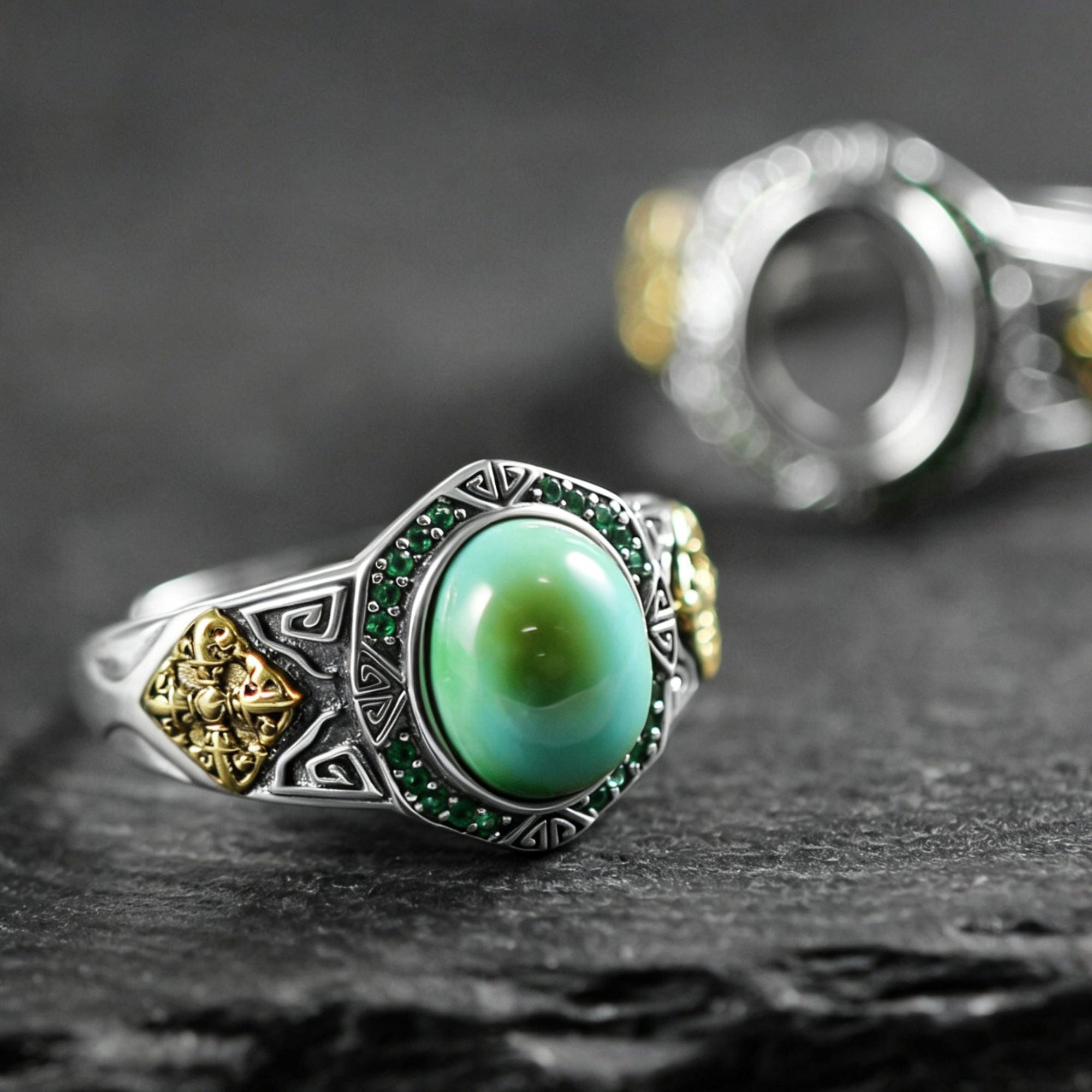 925 Sterling Silver Mixed Metal Turquoise Band