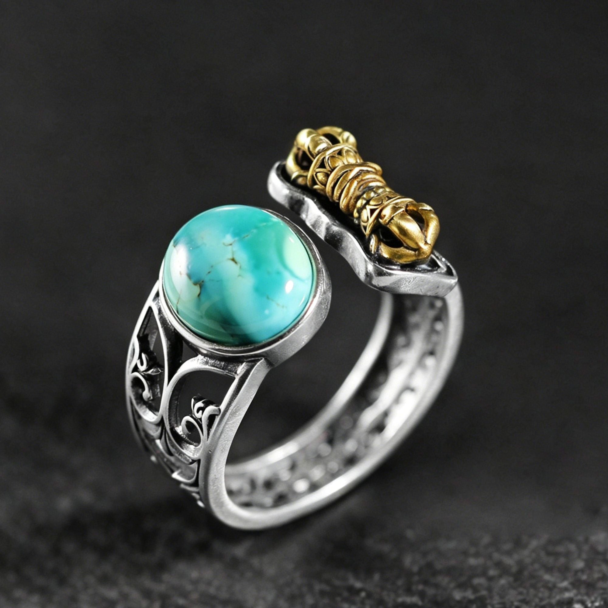 925 Sterling Silver Adjustable Statement Turquoise Ring