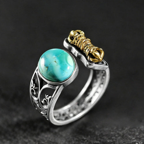 925 Sterling Silver Adjustable Statement Turquoise Ring