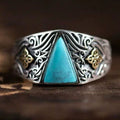 Floral Accent Two-Tone Turquoise Band 925 Sterling Silver Ring