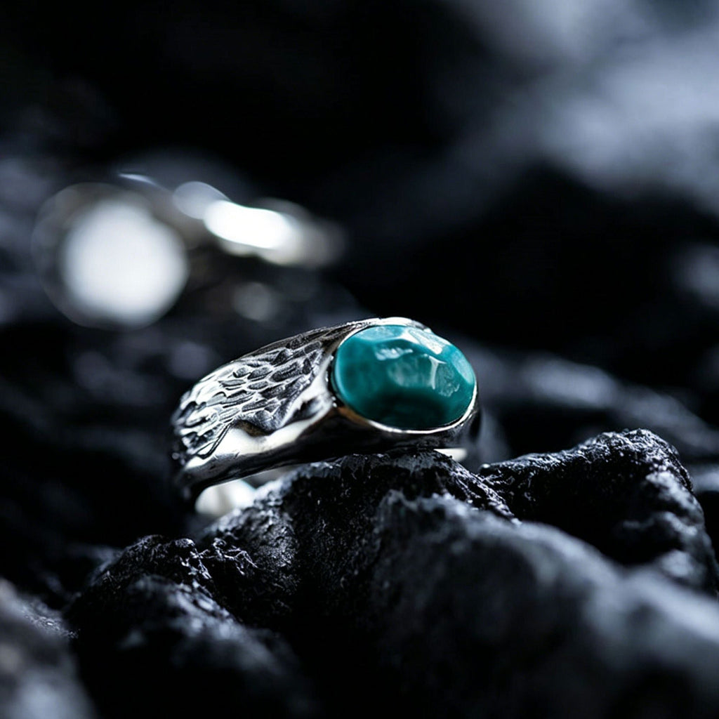 925 Sterling Silver Hand Forged Turquoise Statement Ring