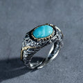 Vintage Engraved Turquoise Open Ring 925 Sterling Silver