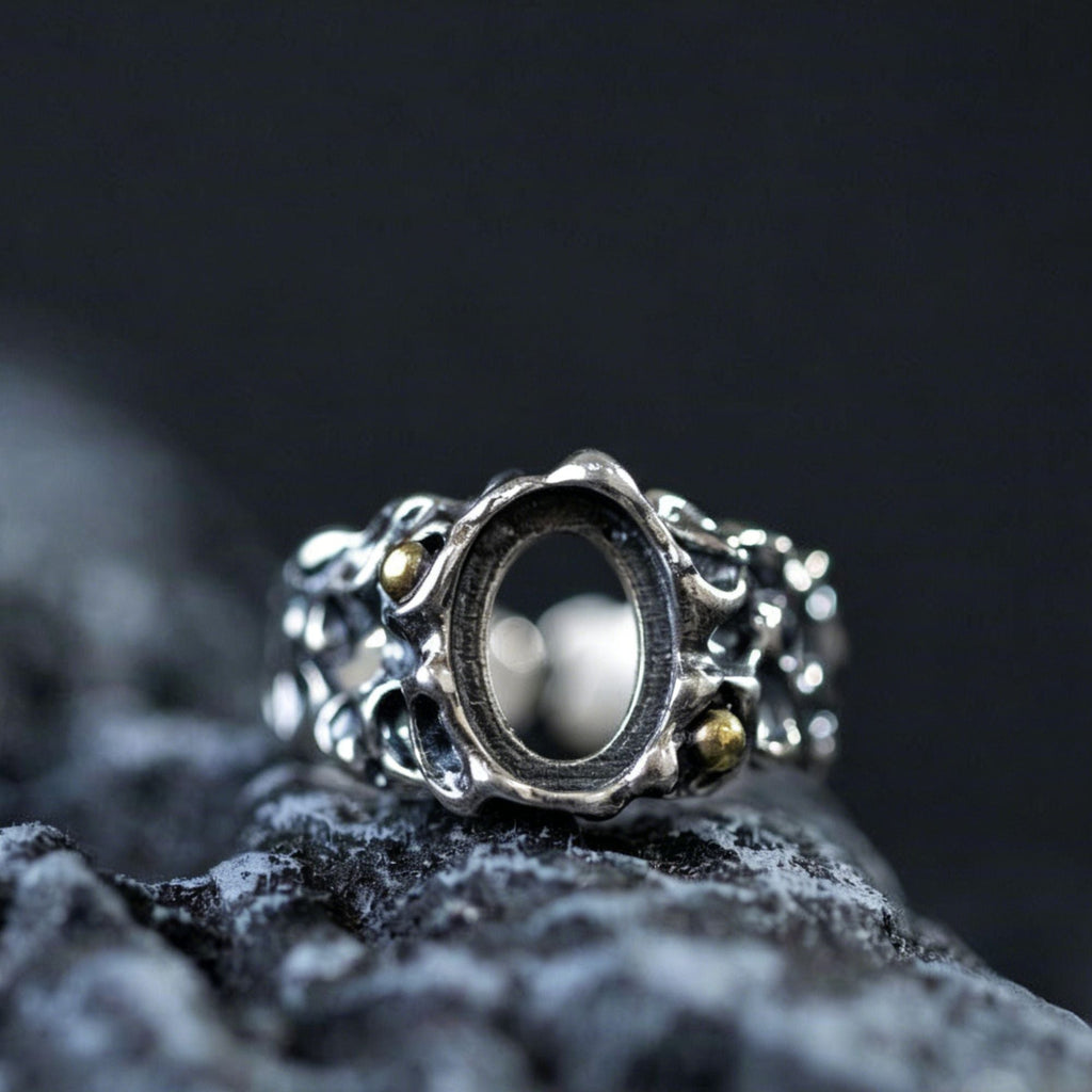 925 Sterling Silver Irregular Hollow Turquoise Statement Ring