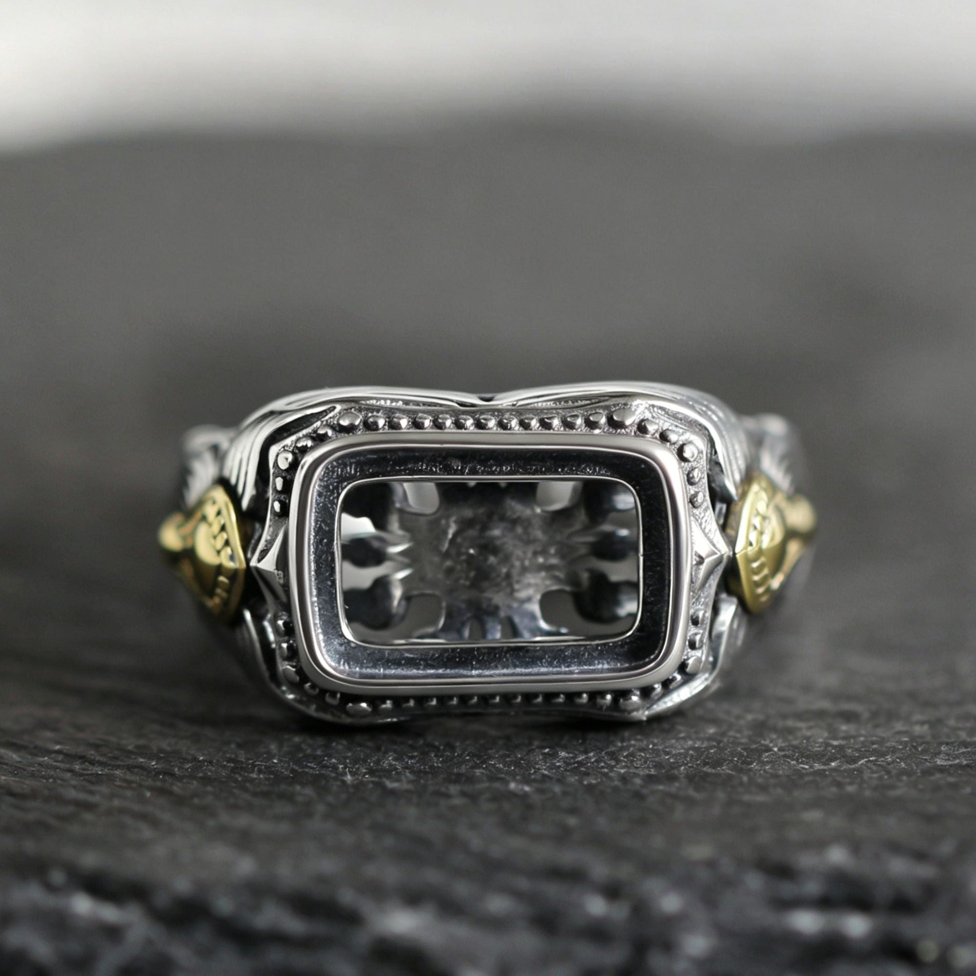Vintage Square Turquoise Statement Ring 925 Sterling Silver
