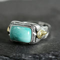 Vintage Square Turquoise Statement Ring 925 Sterling Silver