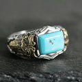 925 Sterling Silver Antique Geometric Turquoise Ring