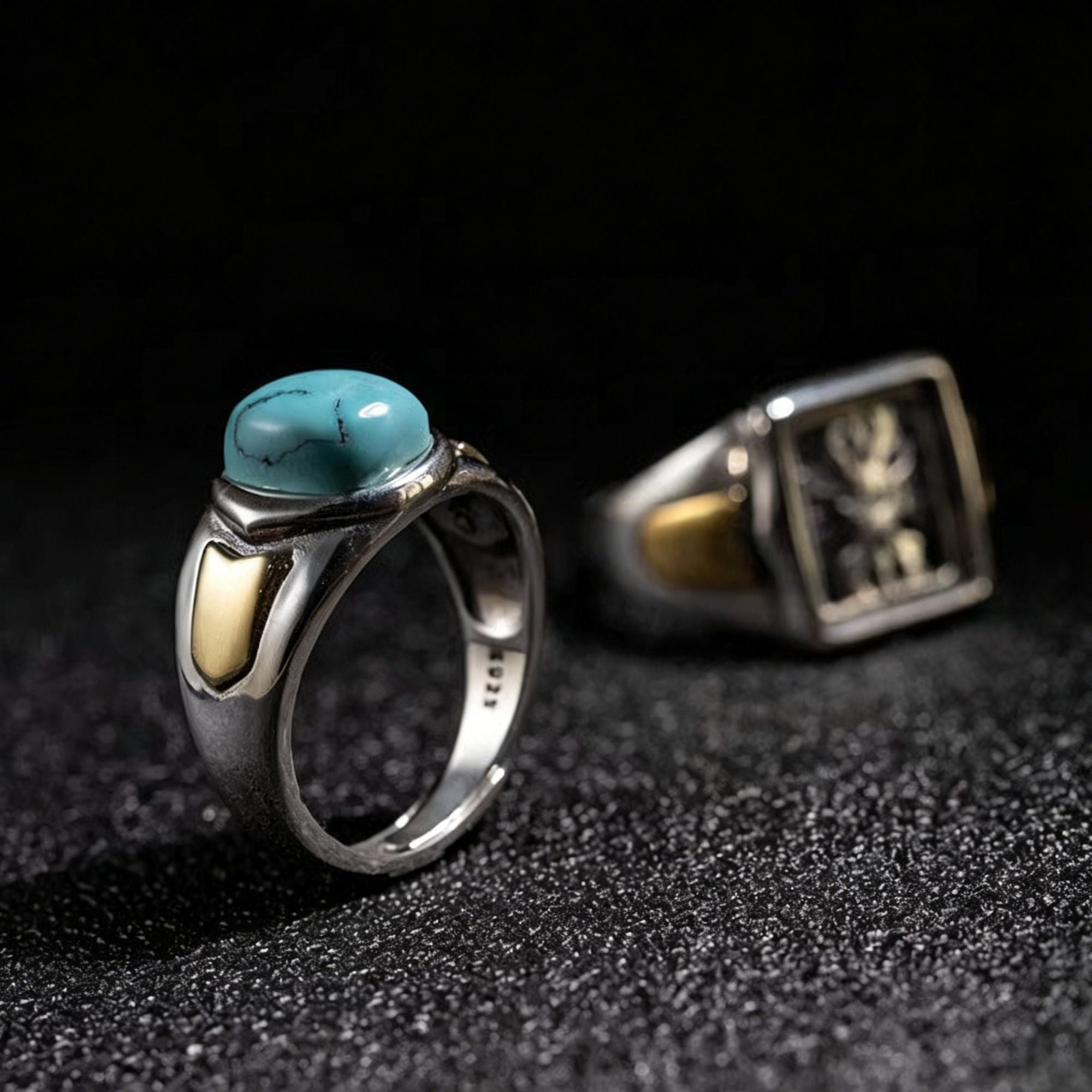 Curved Band Turquoise Statement Ring 925 Sterling Silver