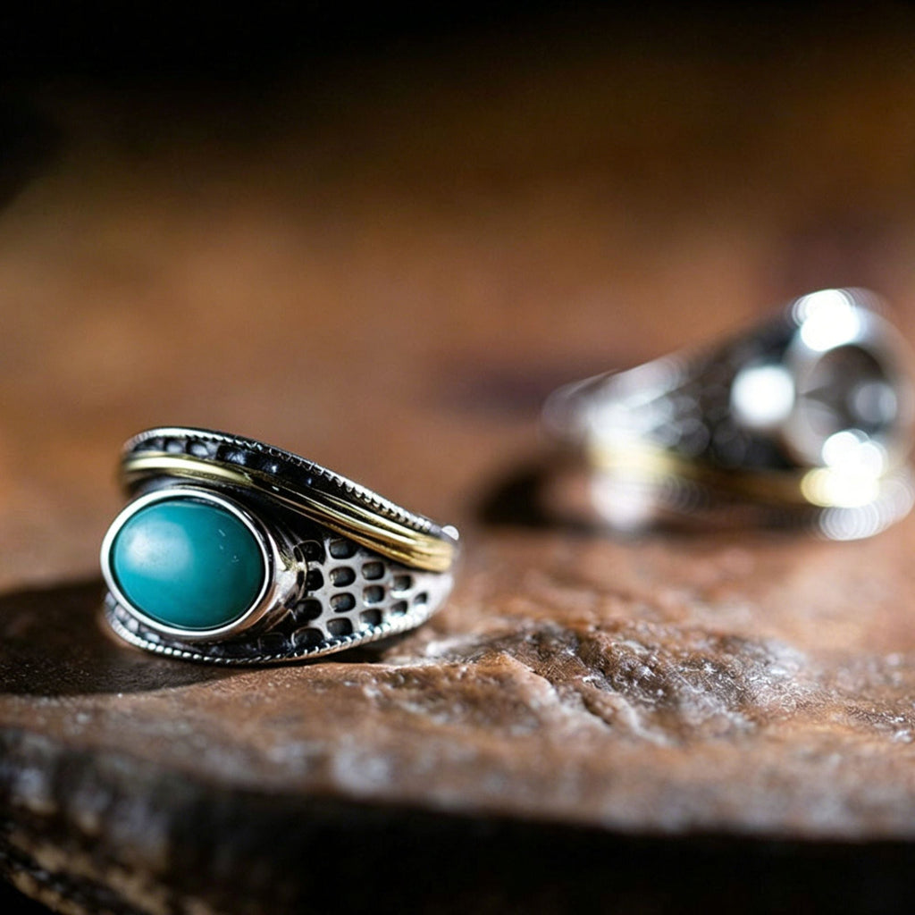 Honeycomb Turquoise Ring 925 Sterling Silver