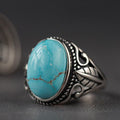 925 Sterling Silver Feather‑Leaf Turquoise Ring