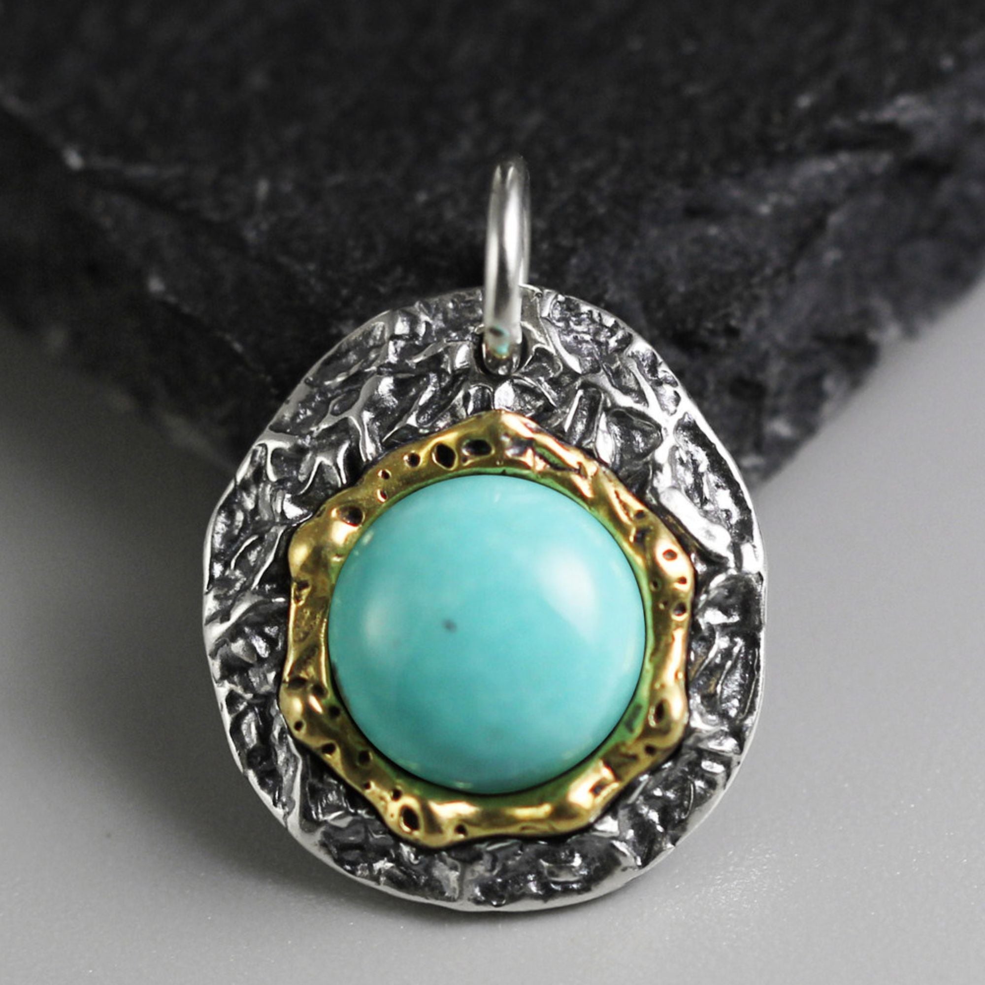 925 Sterling Silver Irregular Disc Turquoise Charm