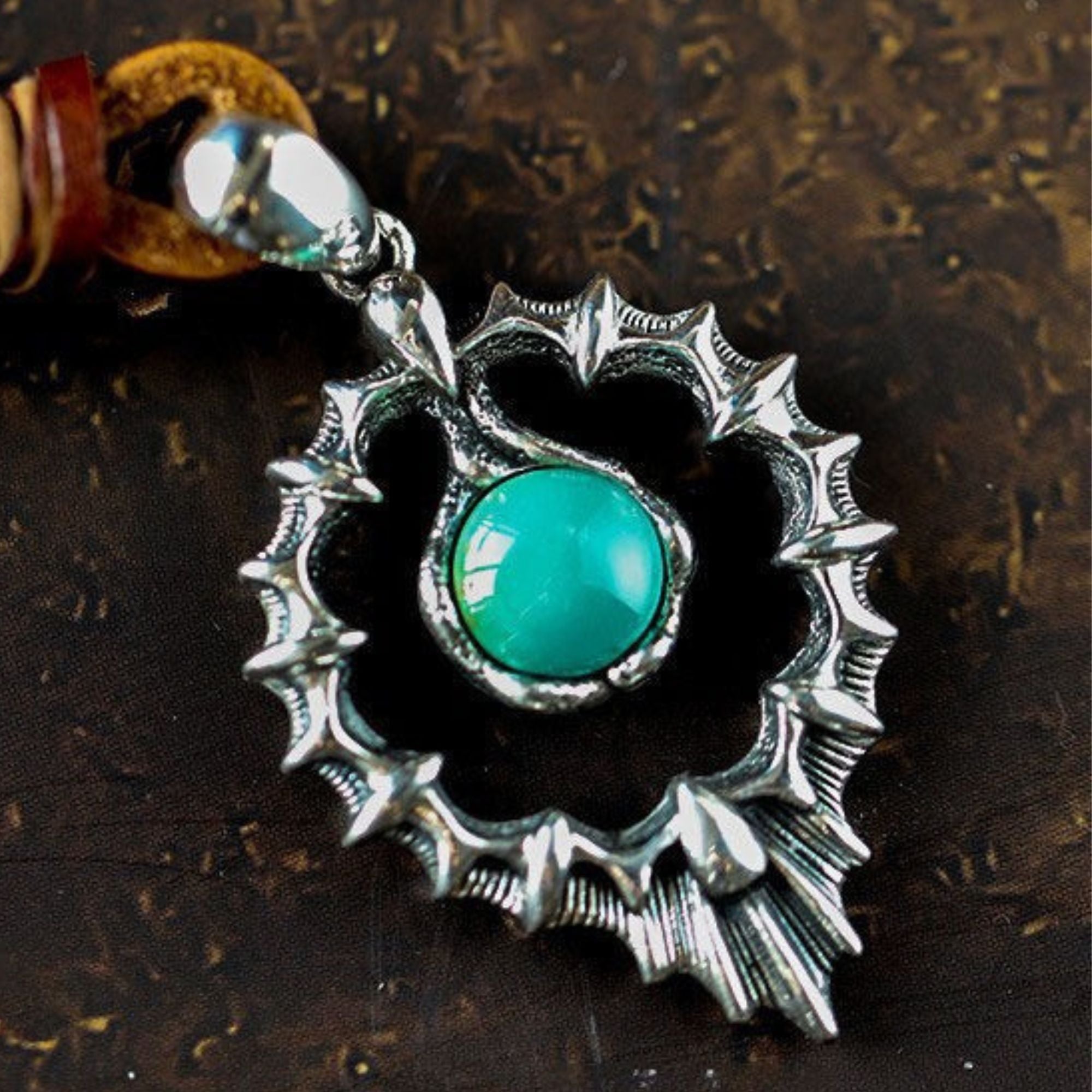 925 Sterling Silver Thorny Halo Turquoise Pendant