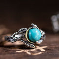 925 Sterling Silver Twig & Leaf Turquoise Open Ring