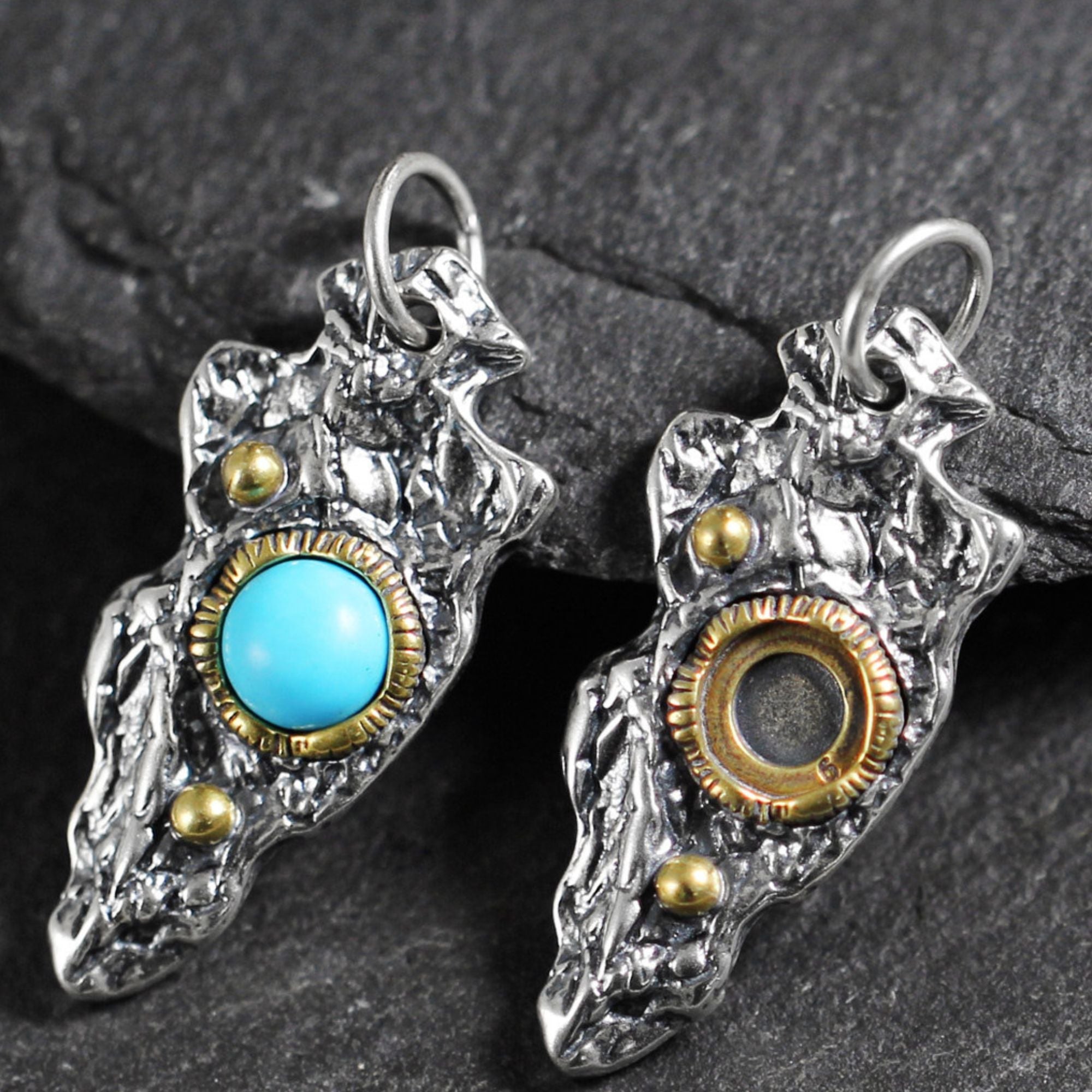 Oxidized Western Style Natural Turquoise Arrowhead Pendant