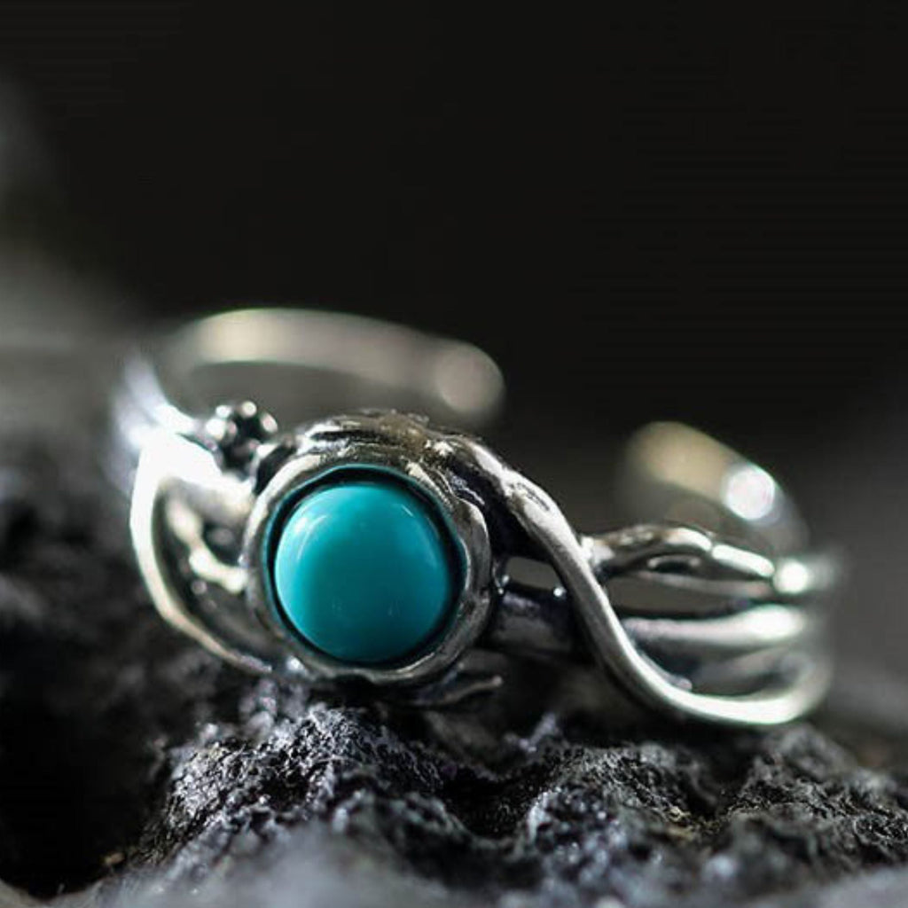 925 Sterling Silver Twisted Branch Turquoise Open Ring
