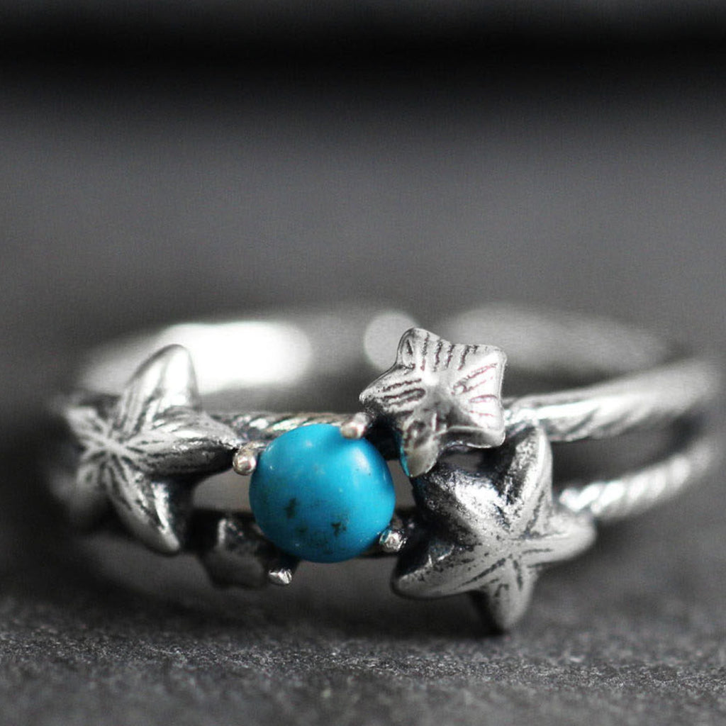 925 Sterling Silver Starburst Turquoise Open Ring