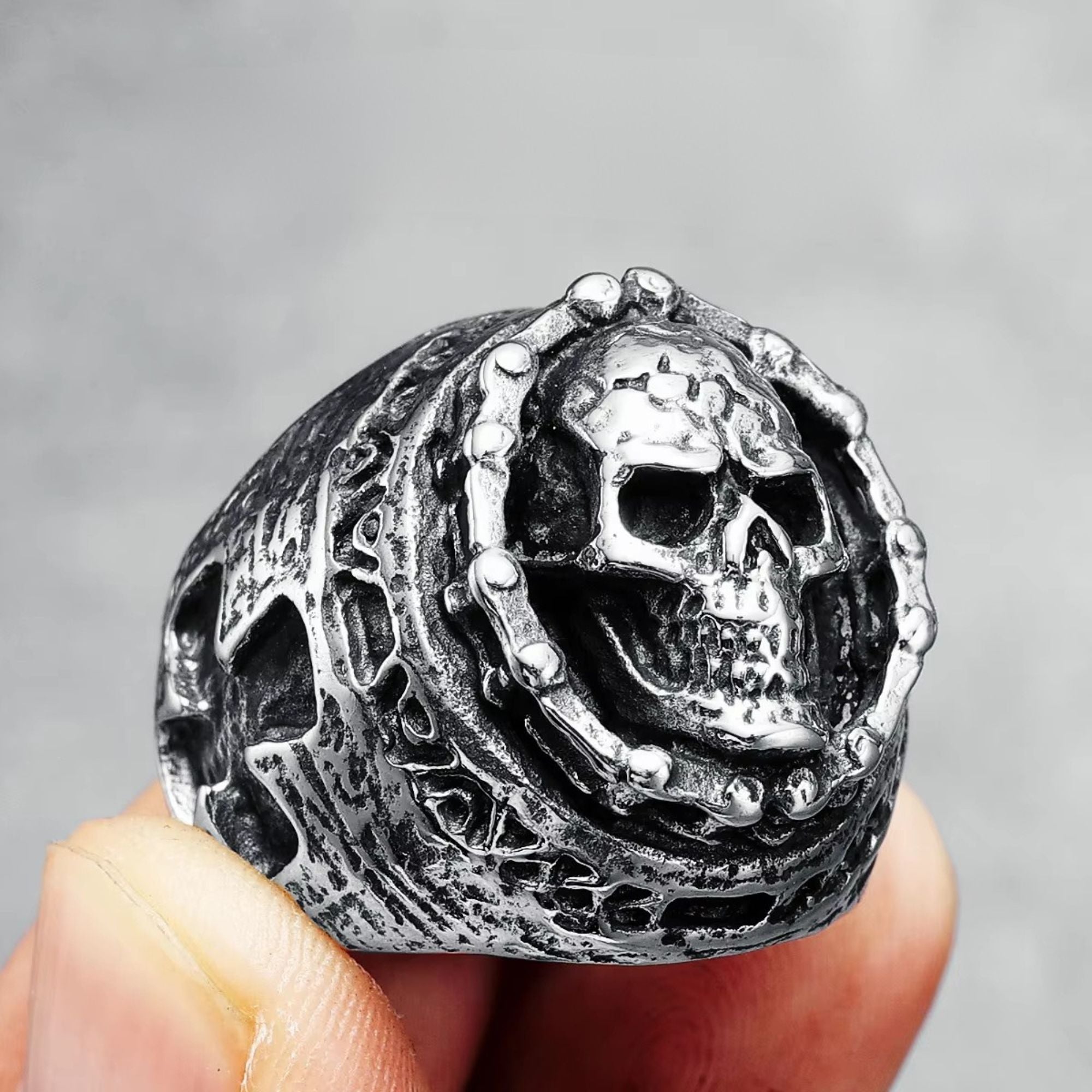 Chain Wrapped Skull Stainless Steel Ring
