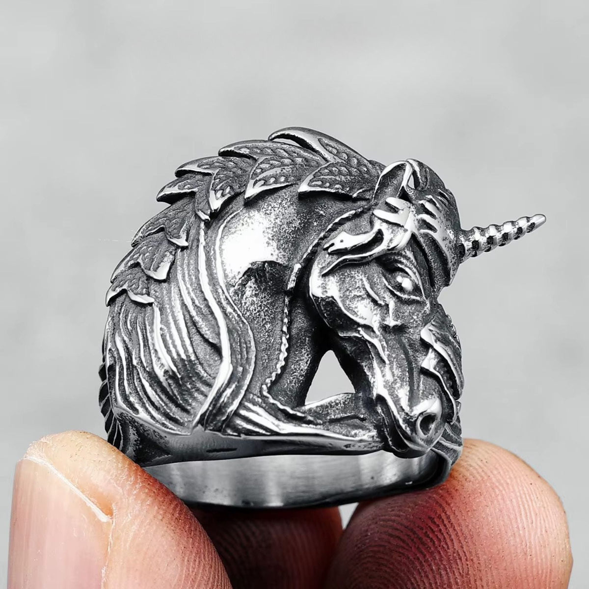 Vintage 3D Unicorn Stainless Steel Ring