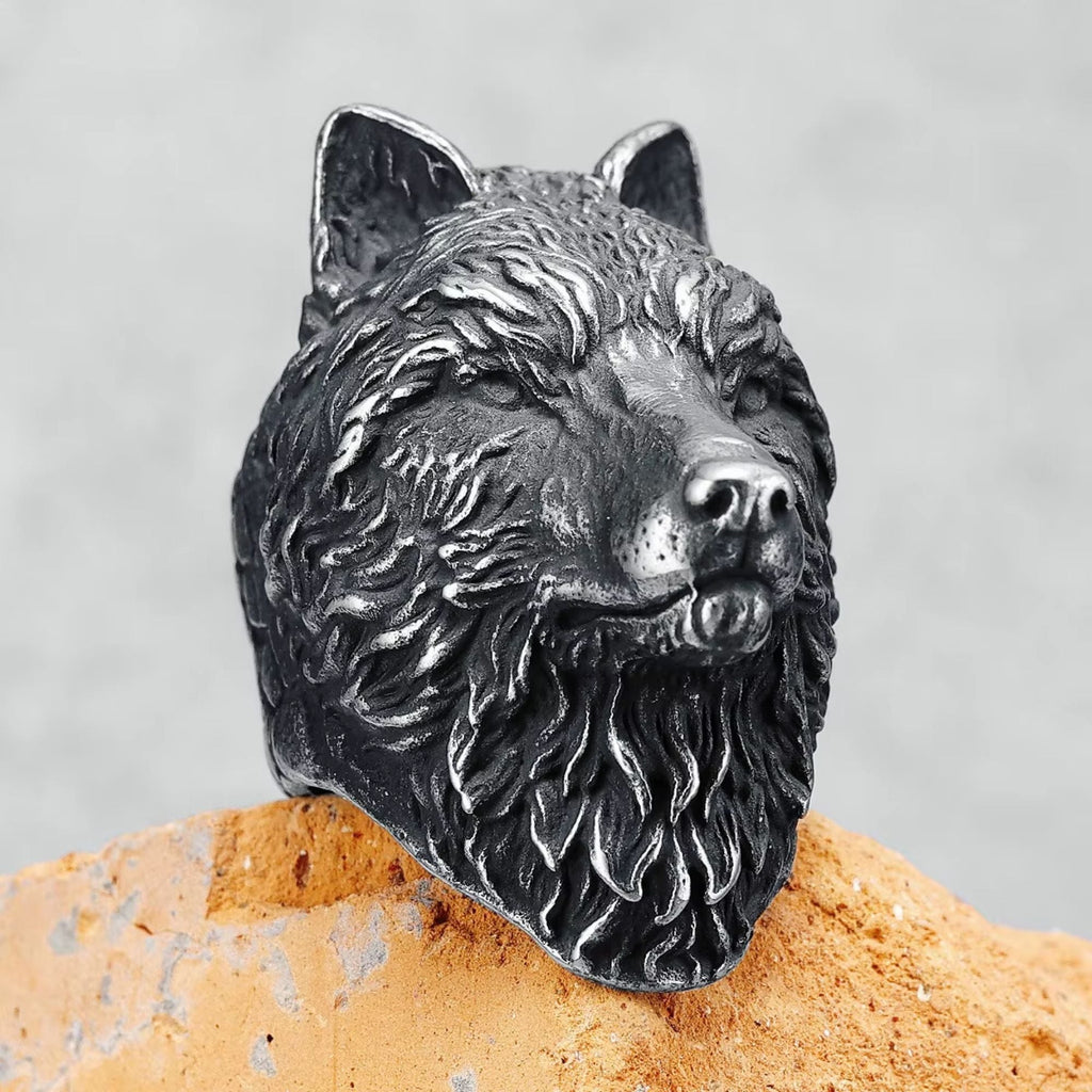 Vintage 3D Wolf Head Stainless Steel Ring