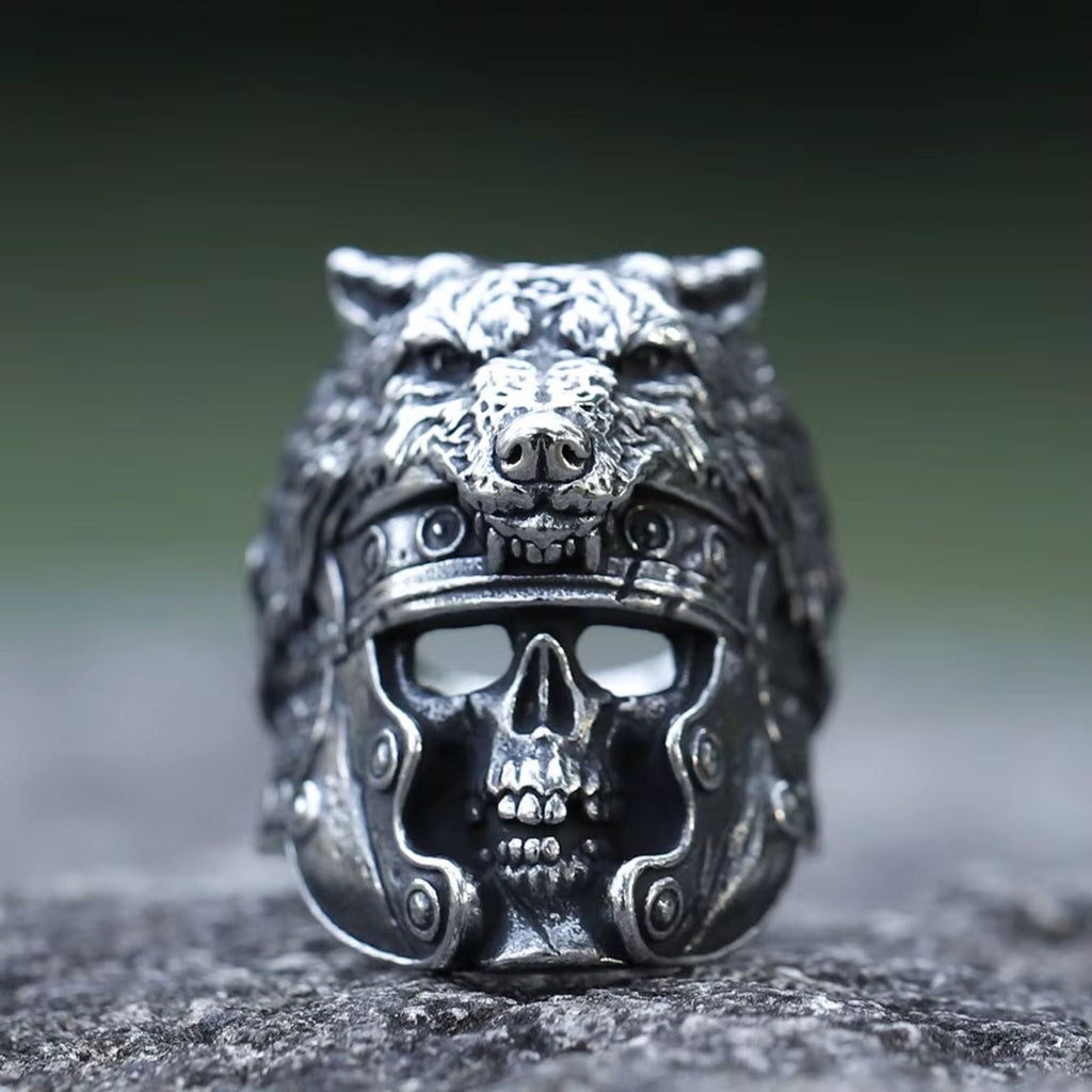 Viking Wolf Helmet Skull Stainless Steel Ring