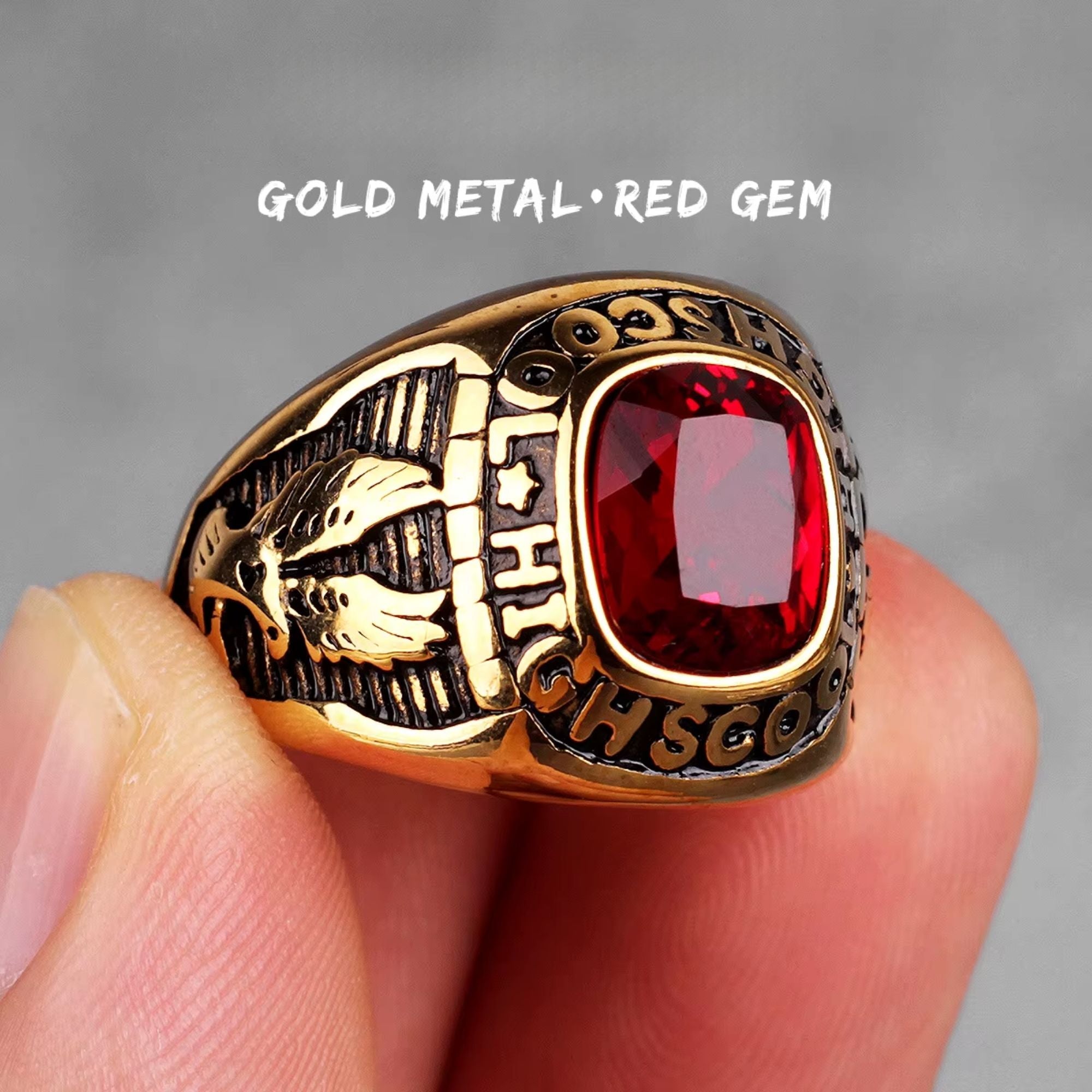 Eagle Emblem Gemstone Stainless Steel Ring