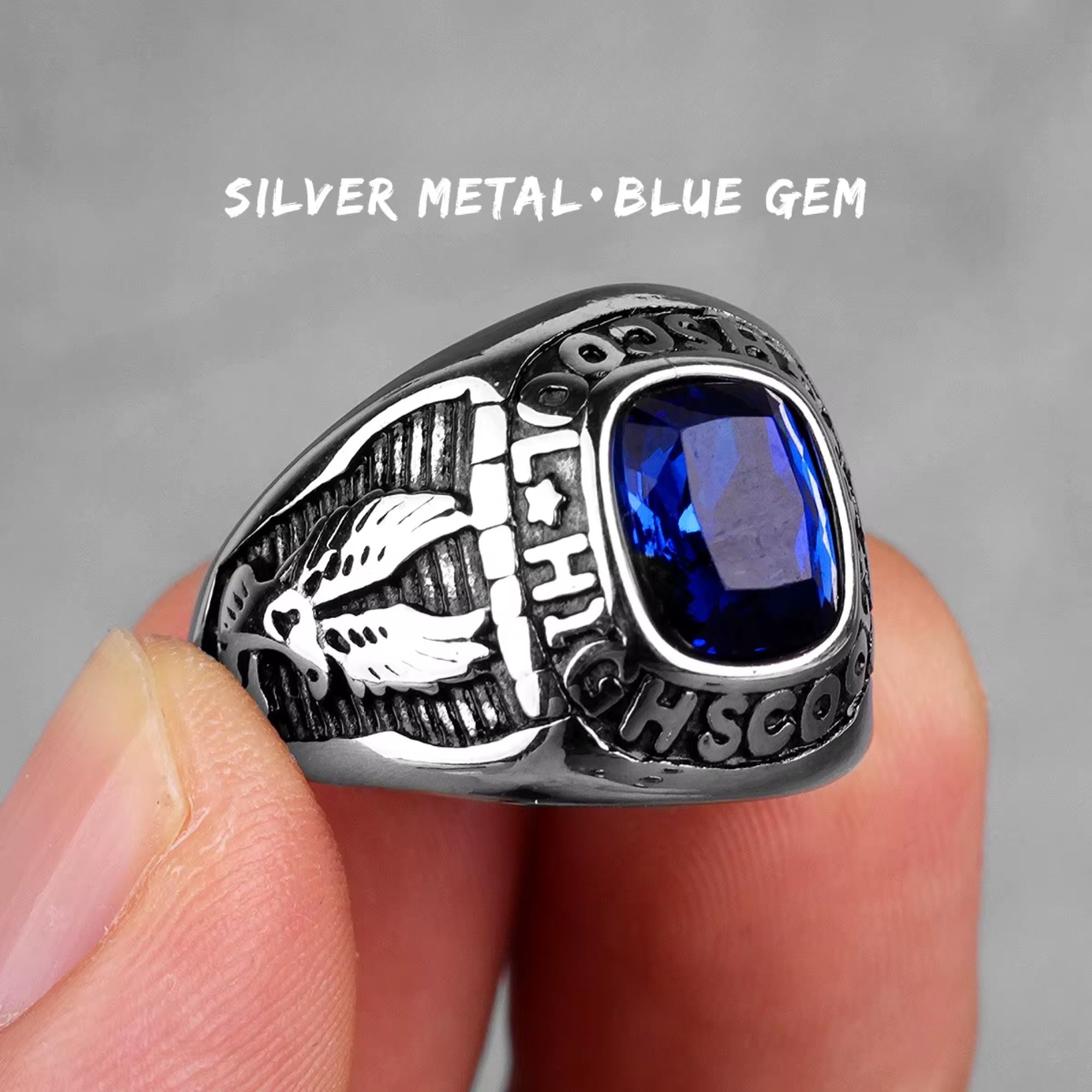 Eagle Emblem Gemstone Stainless Steel Ring