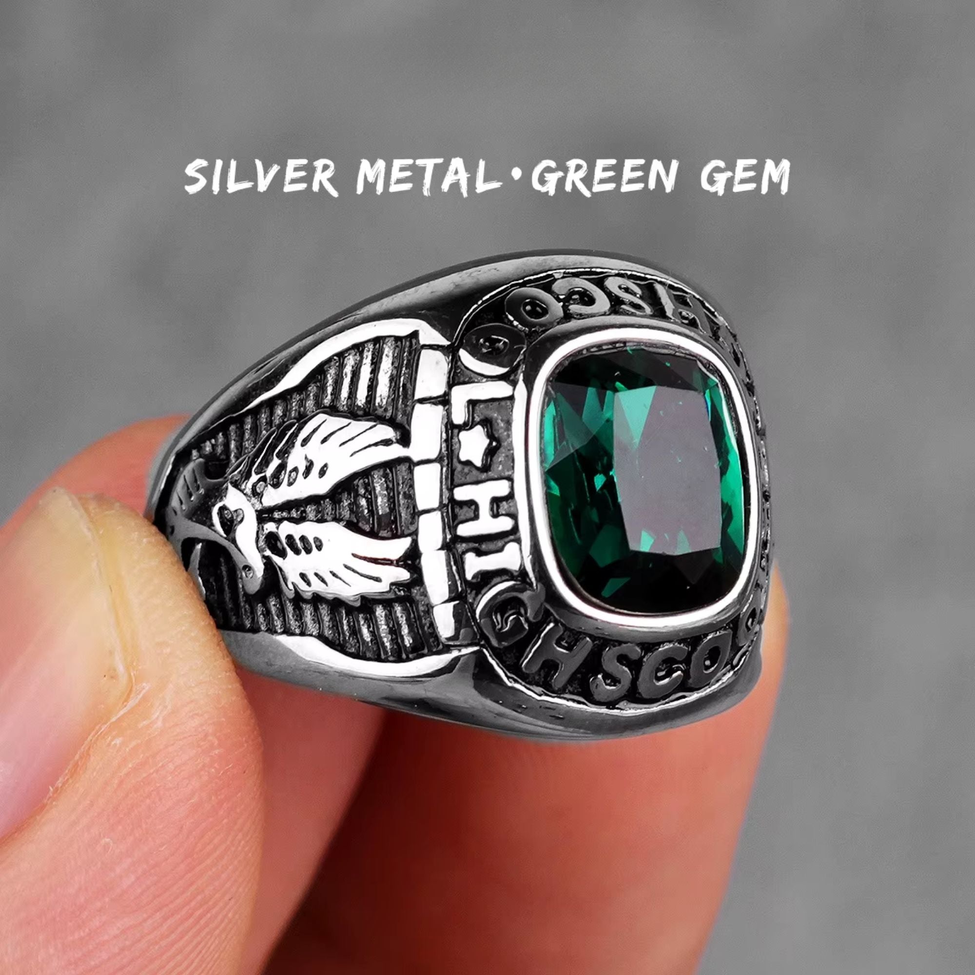 Eagle Emblem Gemstone Stainless Steel Ring