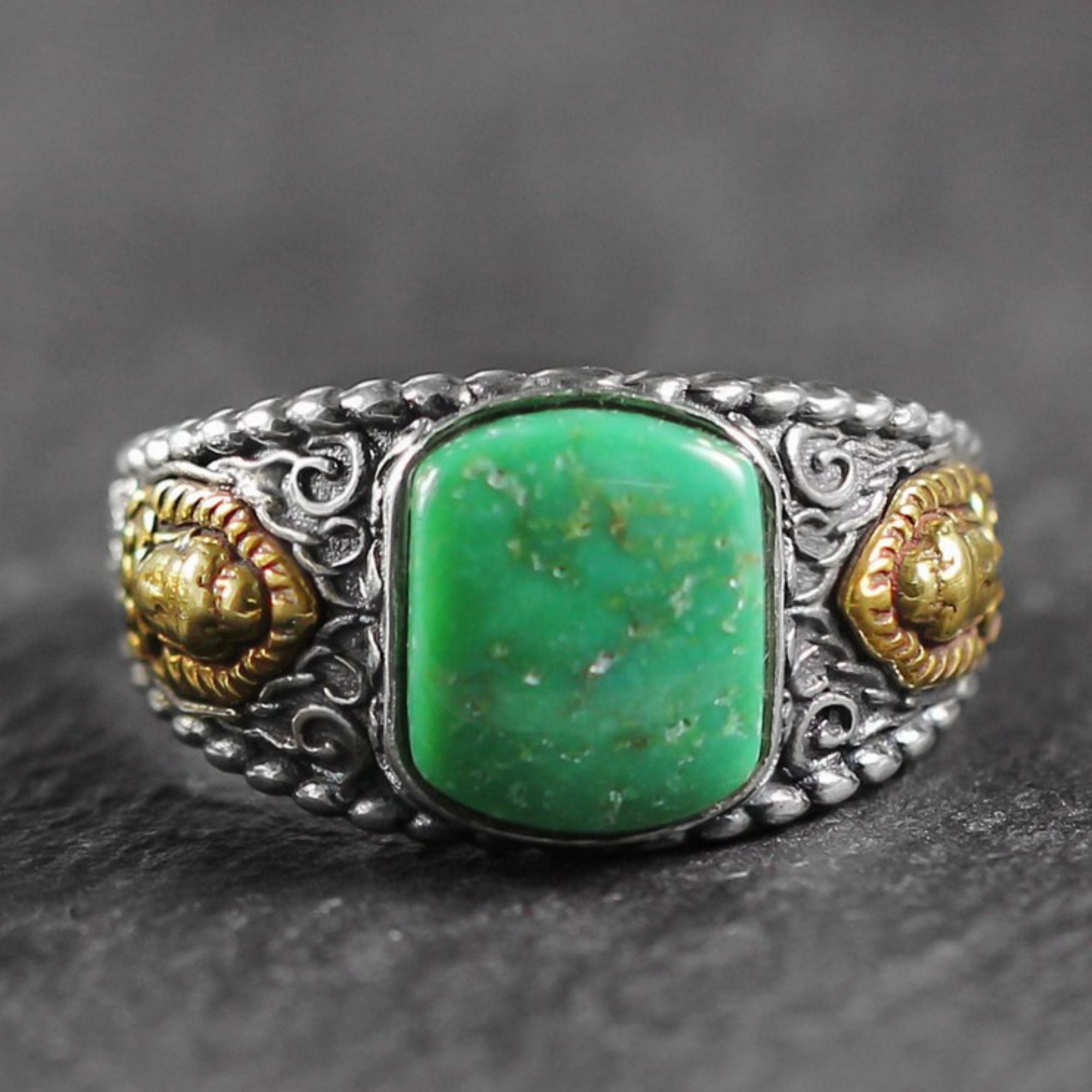 Auspicious Square Turquoise 925 Sterling Silver Band Ring