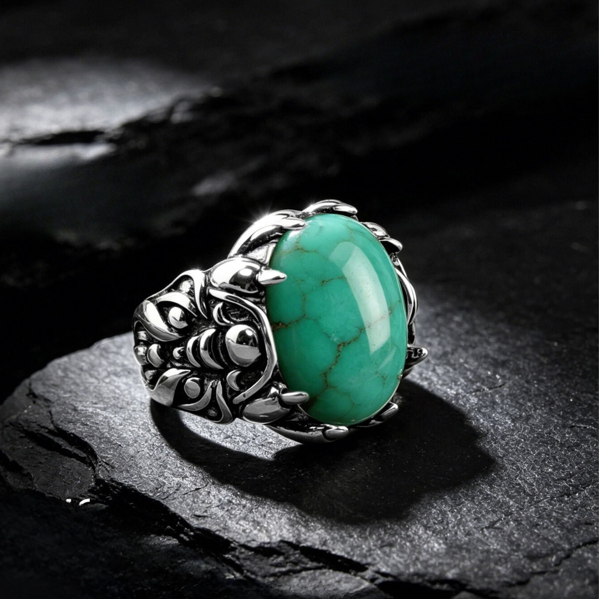 Dragon Claw Oval Turquoise 925 Sterling Silver Ring