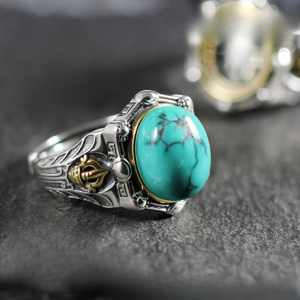 Vajra Oval Turquoise 925 Sterling Silver Ring