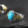 Sun Motif Round Turquoise 925 Sterling Silver Ring