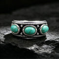 Three Oval Turquoise 925 Sterling Silver Wide Band Ring