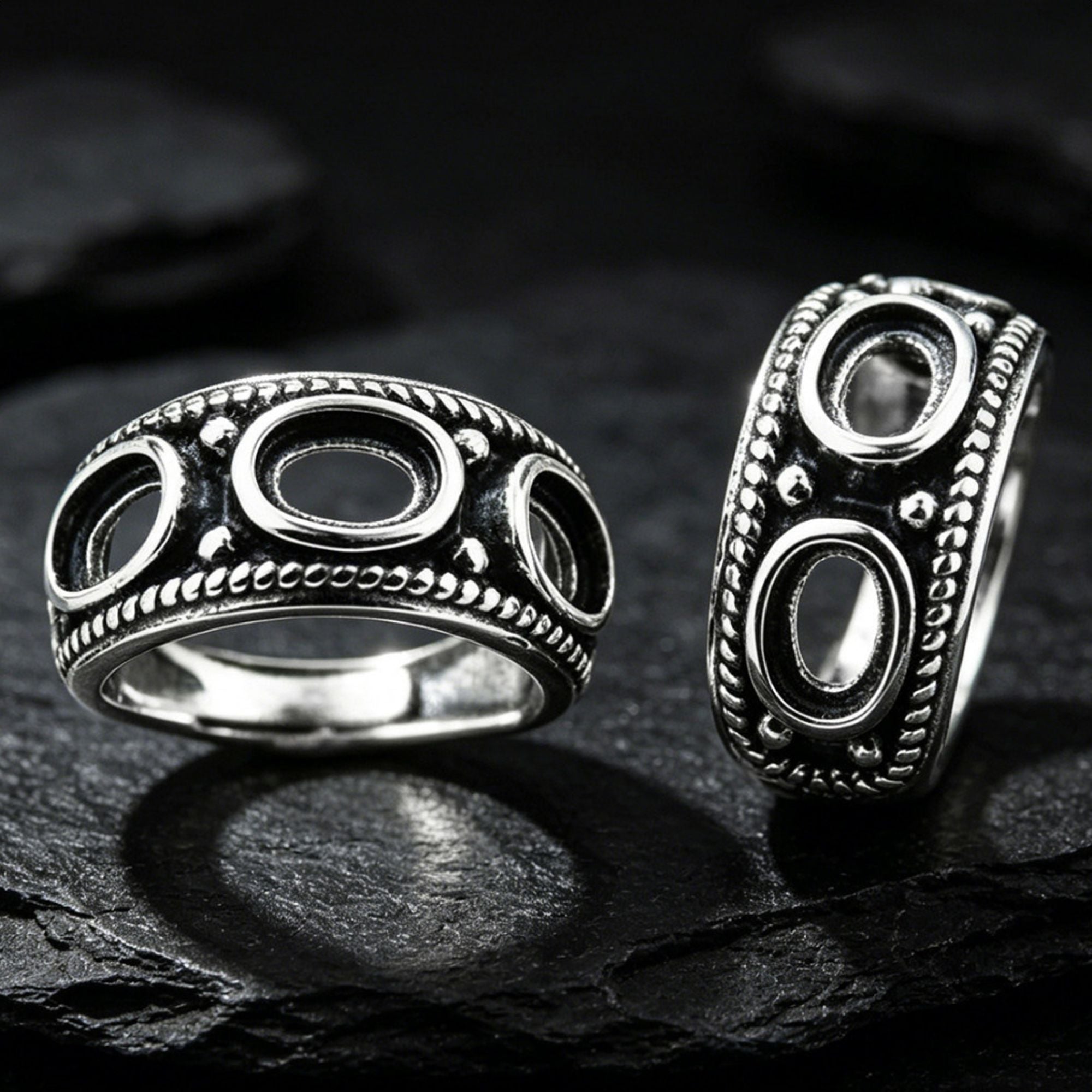 Three Oval Turquoise 925 Sterling Silver Wide Band Ring