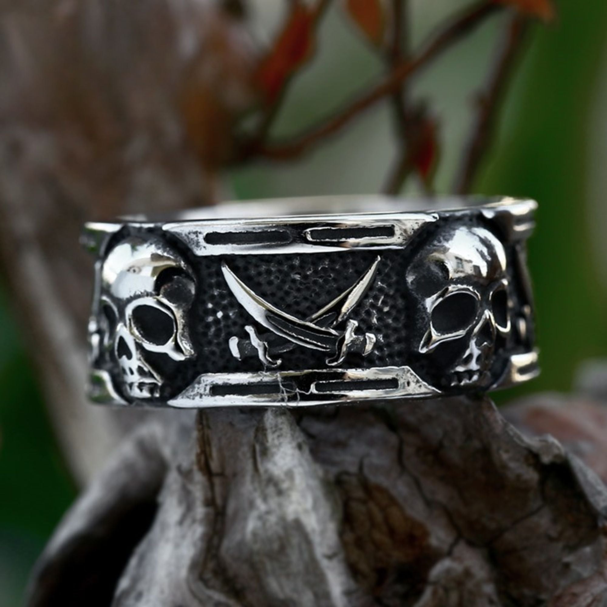 Vintage Pirate Skull Band Stainless Steel Ring